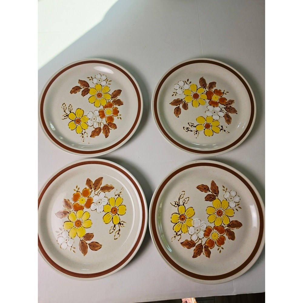 4 Vintage Autumn Collection Stoneware WildWood Floral Dinner Plates Japan 10.5in